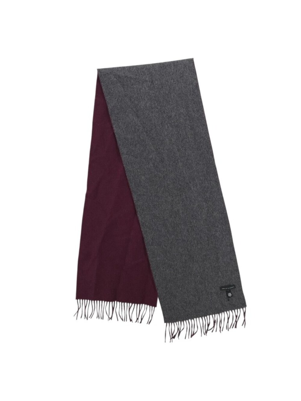 SAKS FIFTH AVE Wool Cashmere Scarf Charcoal Gray Purple Fringe Unisex